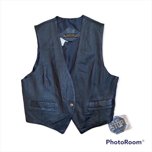 Vintage Black Leather Vest Don’t Stop Size M Unisex - Picture 1 of 4